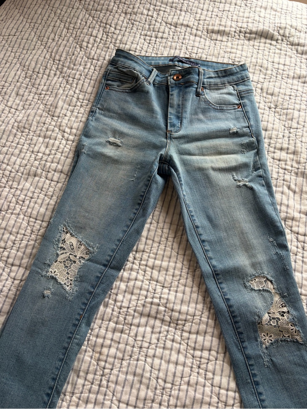 Tractr Light Blue Skinny Jeans with Lace Patch Detail